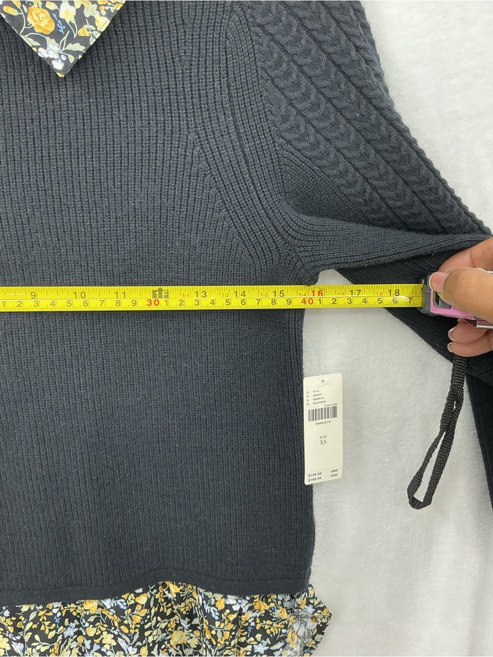 Anthropologie Black Sweater with Floral Collar and Hem Trim 1114 - Picture 5 of 6